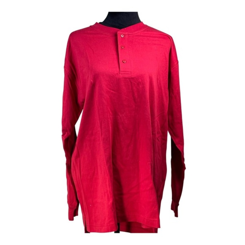 Britches Mens XL Red Long Sleeve Combed Cotton Henley‎ Shirt 3 Button causal